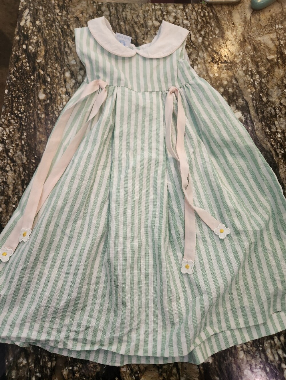 bella bliss Mint Green & White Striped Dress with Pink Ribbon Ties